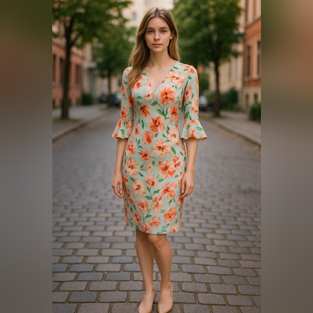 Alton Gray sz 4 floral sheath dress blue pink summer spring